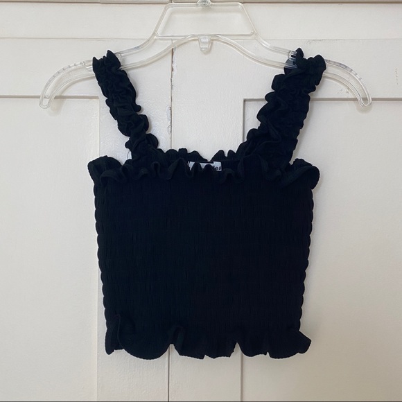 Reformation Leonore Smocked Black Crop Top Small - Picture 2 of 6